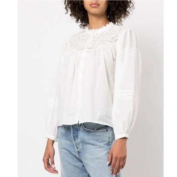 SEA NY long sleeve White Eyelet Blouse Top NWT XXS - Picture 1 of 9